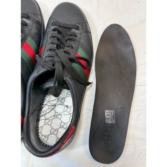 Gucci Ace Black Leather Python Embossed Leather Lace Up Sneakers Men size12 - Picture 2 of 16